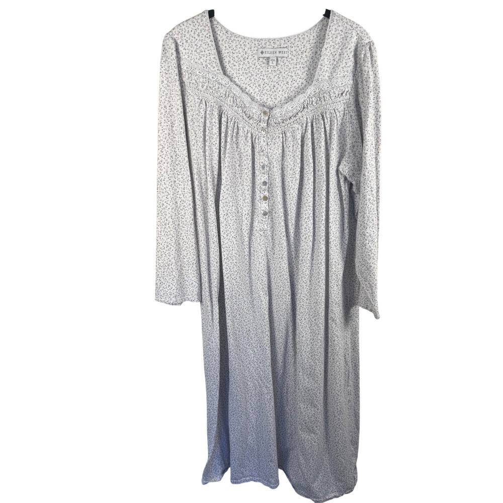 Eileen West Nightgown Womens Large Floral Cotton Long Sleeve Prairie Cottagecore